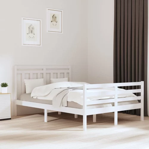  Okvir za krevet od masivnog drva bijeli 140 x 190 cm