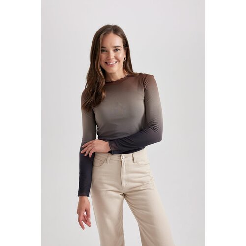 Defacto Crew Neck Gradient Transition Long Sleeve Tulle Tunic Slike