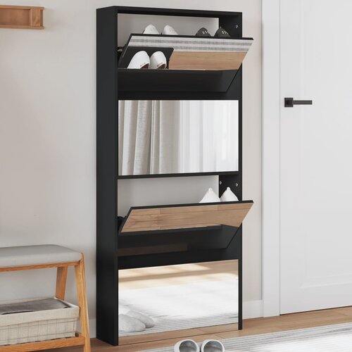 vidaXL Omarica za čevlje z ogledalom 4-nadstropna črna 63x17x134 cm Cene