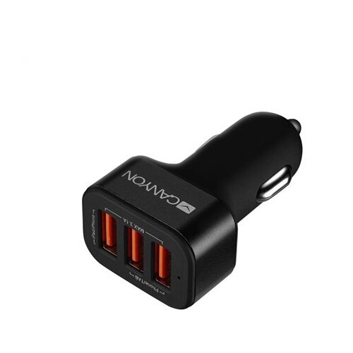 Canyon Mini 3 USB car adapter, Input 12V-24V, Output 5V-3.1A, black rubber coating+black metal ring (side with USB is in plastic) - CNE-CCA06B Cene