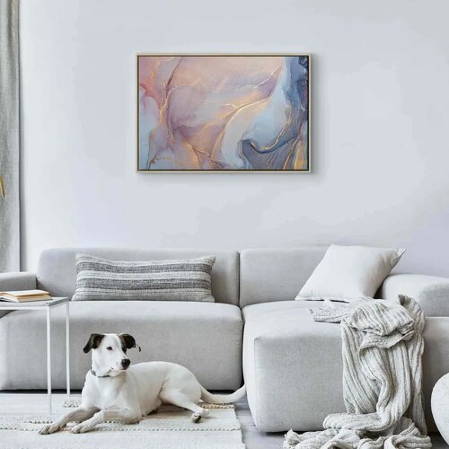  Slika - Pink and blue marble - abstract watercolour with gold accents 90x60 U prirodnom drvenom okviru Slike