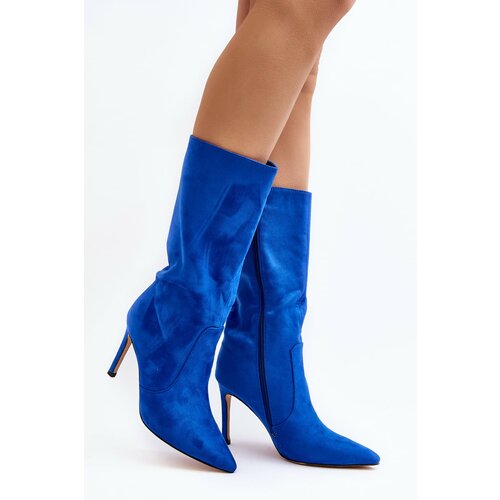 Kesi Women's mid-calf high-heeled boots, blue Odetteia Slike