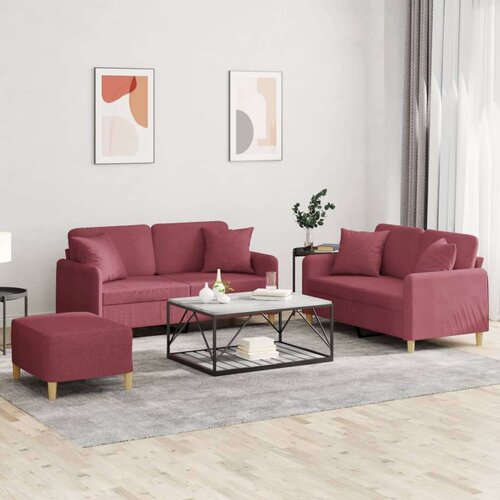 3-dijelni set sofa s jastucima crvena boja vina od tkanine Cijene