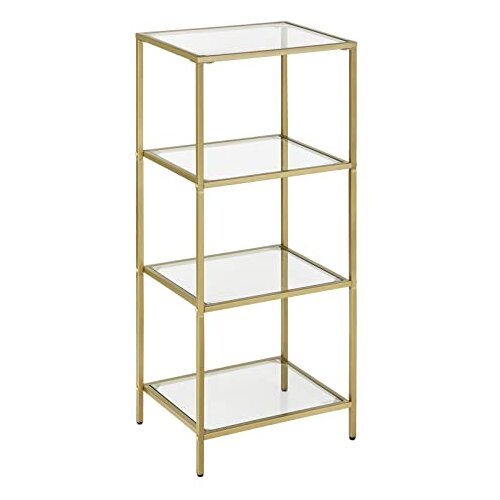 Songmics kopalni&amp;scaron;ka polica, polica iz kaljenega stekla, 4-nadstropna odlagalna enota, trdna, enostavna za montažo, za dnevno sobo, spalnico, pisarno, zlata LGT28G, (21313519) Slike