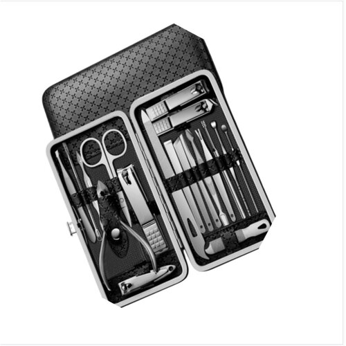 INF 19-delni kovinski set za manikuro, obrvi in pedikuro – potovalni Black, (5000283898) Cene