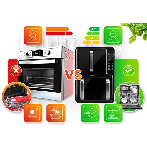 Berdsen BD-664 Air Fryer dvokomorna friteza na vroč zrak 12 L 2800 W &amp;ndash; 8 programov, 2 ko&amp;scaron;ari, črna Slike