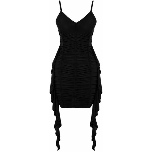 Trendyol Black Fitted Knitted Draped Dress Slike