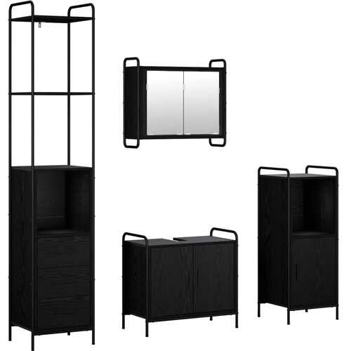  Set ormarića za kupaonicu 4 kom. Crni hrast 40 x 36 x 200 5 cm - Crni hrast Ormarić ispod sudopera (2 vrata) + viseći ormarić + Slike