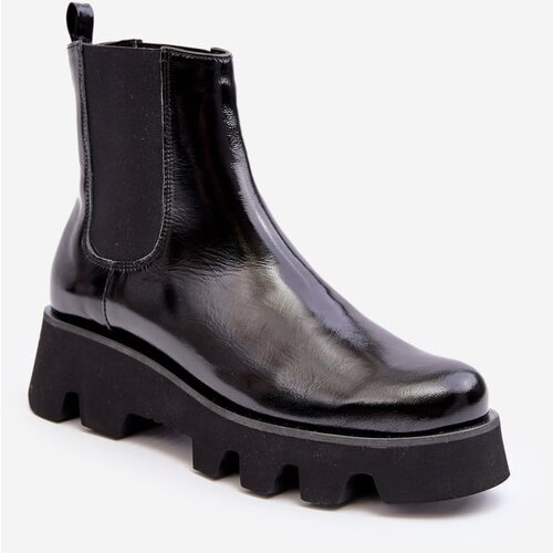 Laura Messi Women&amp;#039;s leather ankle boots with chunky sole 2571 black Slike