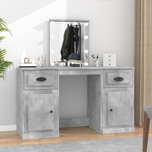 The Living Store Toaletna mizica z LED lučkami betonsko siva 130x50x132,5 cm - Toaletna Mizica, (21671154) Cene