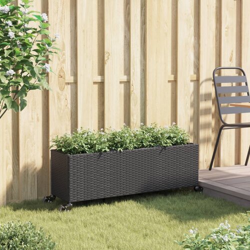  Vrtna sadilica s kotačima 3 posude crna 107x32x38 cm poliratan Slike