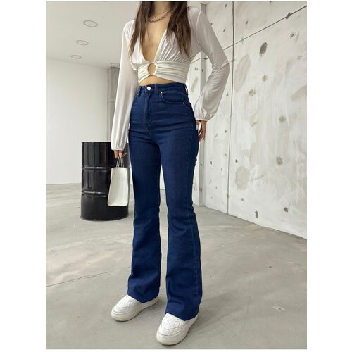 BİKELİFE Women's Navy Blue High Waist Flexible Camisole Jeans Slike