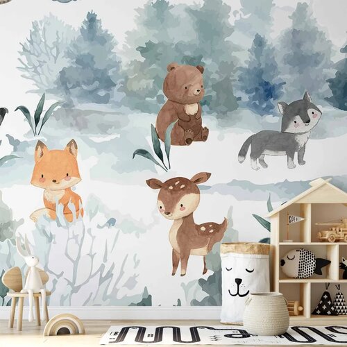  Foto tapeta - Forest Games - Animals in a Forest Painted in Watercolours 350x256 Premium Cene