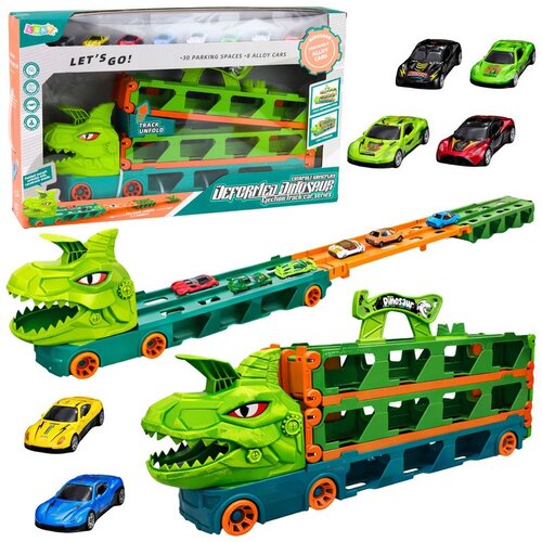 Kamion s dinosaurima i opružnim tračnicama za bacač automobila 4u1 Slike