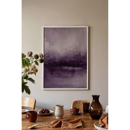 Wallxpert uramljena slika 115219, apstraktni pejzaž jezera u ljubičastim tonovima, 50 x 70 cm, beli ram Slike
