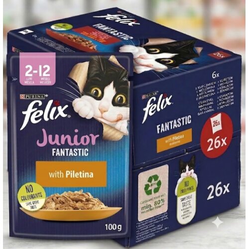 Felix Vlažna hrana za mačiće Junior Govedina i Piletina 85g PAKET 26/1 Slike