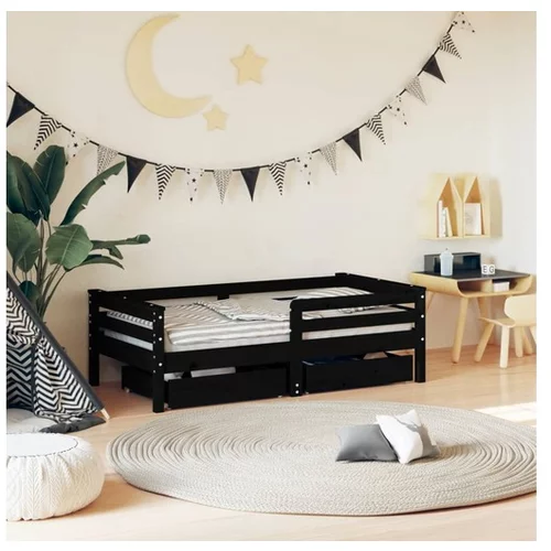 vidaXL Okvir za dječji krevet s ladicama crni 70 x 140 cm od borovine