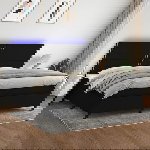 vidaXL Krevet box spring s madracem LED crni 200x200 cm od tkanine Cijene