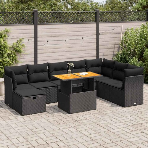 VidaXL 9-dijelni set vrtnih sofa s jastucima crni od poliratana bagrem Slike