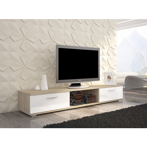TV regal SELLA (razline barve)-Sonoma hrast/bela, visoki sijaj Slike