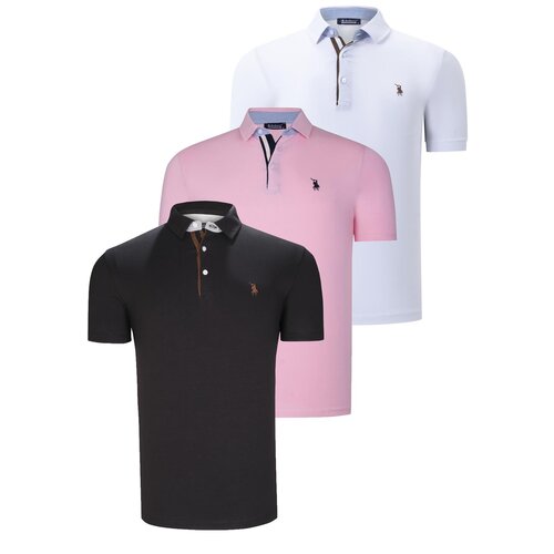 Dewberry TRIPLE SET T8582 MENS T-SHIRT-BLACK-WHITE-PINK Cene