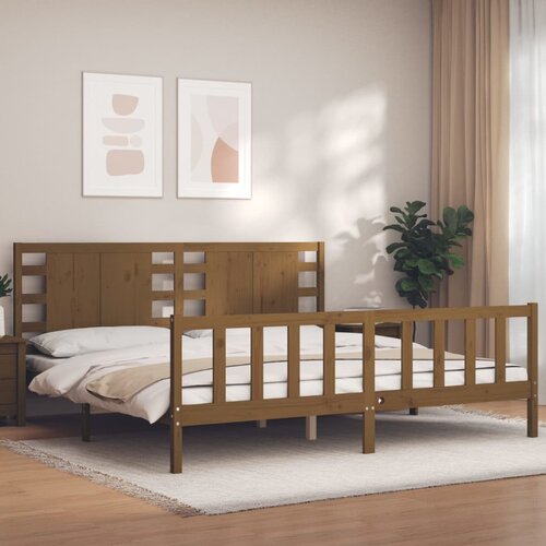 VidaXL Posteljni okvir z vzglavjem medeno rjav 200x200 cm trden les Slike