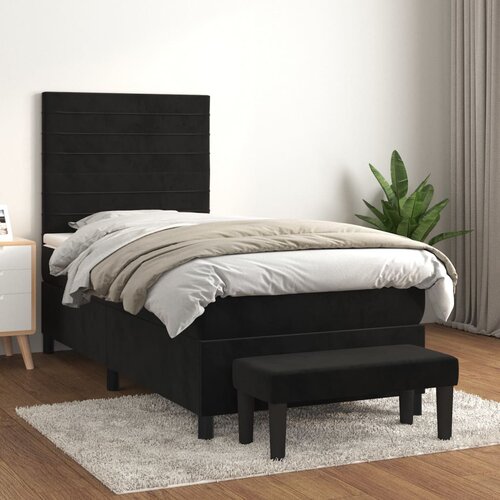 vidaXL Box spring postelja z vzmetnico črna 90x200 cm žamet Cene