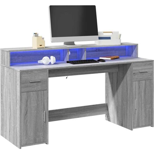 vidaXL Radni stol s LED svjetlima siva boja hrasta 160x55x91 cm drveni Cijene