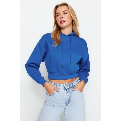 Trendyol Saks Thick Polar Fleece Hoodie. Relaxed-Cut Crop Basic Knitted Sweatshirt Slike