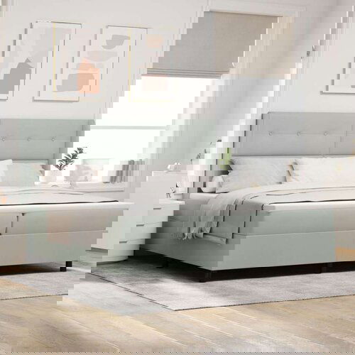 Box Spring Krevet s Madracem Svjetlosiva 200x200 cm Baršun Cijene
