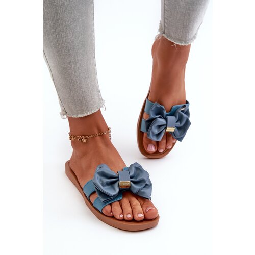 Kesi Blue women's slippers with a bow Rivarina Slike