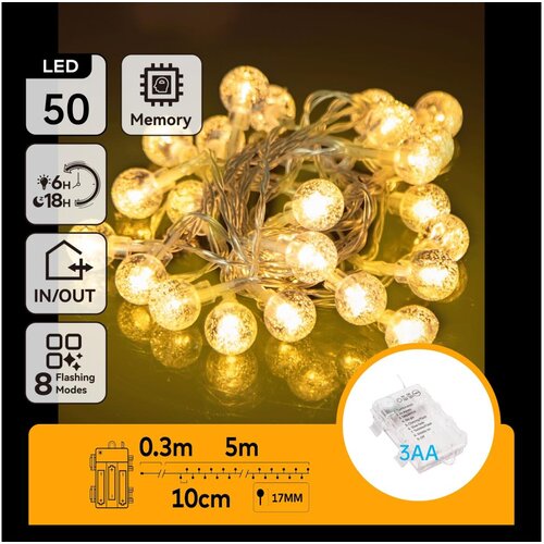 Aigostar LED spoljna girlanda 50xLED/3xAA/8 funkcija 5,3 m IP44 topla bela Slike