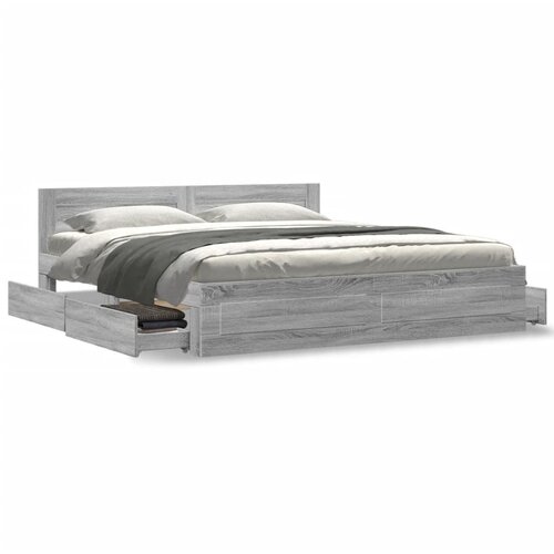  Okvir za krevet s uzglavljem boja hrasta 200x200 cm drveni Siva 200 x 200 cm Slike