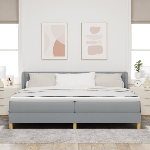 vidaXL Postelja s vzmetnico - Svetlo siva, 200x200 cm, Tkanina Cene
