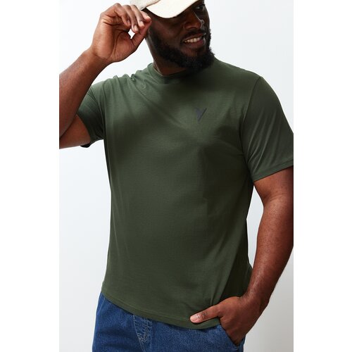 Trendyol Plus Size Khaki Men's Regular/Normal Cut Printed 100% Cotton T-shirt Slike