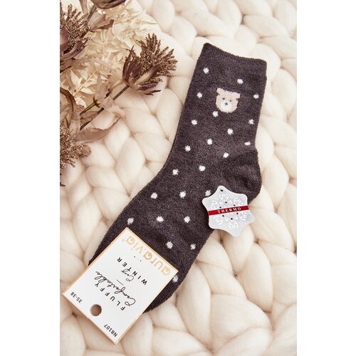 Kesi Women's insulated socks with polka dots and teddy bears, dark grey Cene