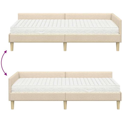  Kutni krevetni okvir s madracem Ostalo 2 pcs Krema tkanina Slike