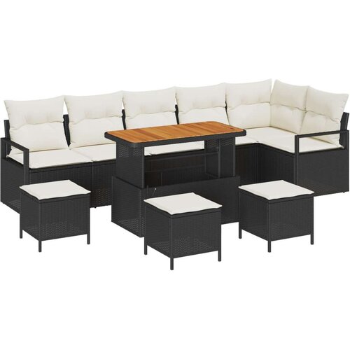  10-dijelni set sofe za vrt s jastuцima crni poli ratan acacia  2-sjedalna vrtna sofa s odlaganjem i jastucima crna poli ratan  4 Cijene