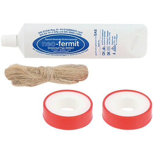 Komplet tesnil z univerzalnim navojem (Neo-Fermit (150 g), konoplja (200 g), 2x teflonski trak (po 12 m)) Slike