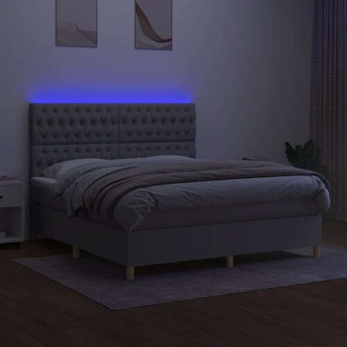  Box spring s madracem LED svjetlosivi 180x200 cm tkanina Slike