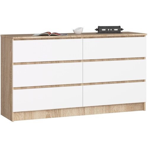 AKORD Komoda, 6 Predalov, Hrast Sonoma/Bela, (5000332275) Cene