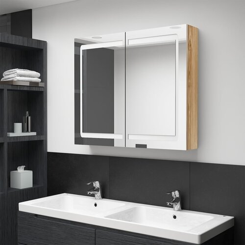  LED kupaonski ormarić s ogledalom boja hrasta 80 x 12 x 68 cm Cijene