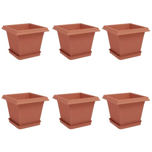 VidaXL Saksije za biljke 6 pcs Crvena cigla 20 x 20 x 16 cm Plastika - Crvena cigla 33 x 33 x 26 cm 6 Slike