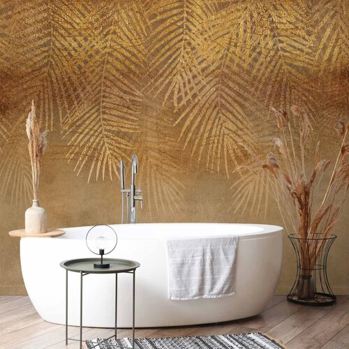  Foto tapeta - Abstract nature in beige - composition with golden exotic leaves 200x140 Slike