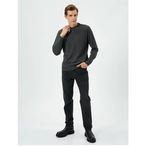 Koton Crew Neck Sweater Slim Fit Textured Ribbed Long Sleeved
