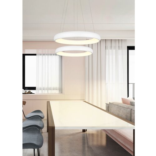  Bela LED zatemnitvena viseča svetilka s kovinskim senčilom &amp;oslash; 46 cm Cardona &amp;ndash; Slike