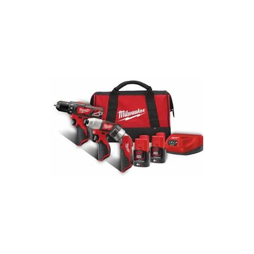  Milwaukee Aku set subkompaktna bušilica, subkompaktni udarni odvrtač i LED lampa sa dve baterije i punjačem u torbi M12 BPP3A-202B Cene