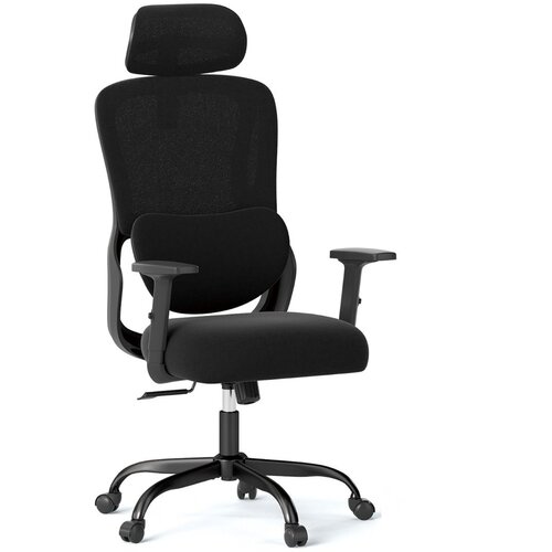  Ergonomska uredska stolica s podesivim naslonom za glavu i lumbalnom potporom, stolica za pisanje, crna Cene