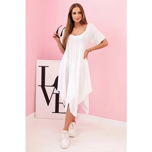 Kesi Włoski Damenkleid aus Viskose mit kurzen Ärmeln und ausgestelltem Saum white Cene