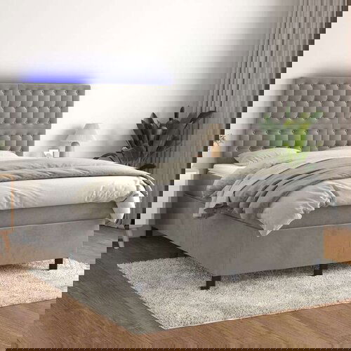  Box spring postelja z vzmetnico LED svetlo siva 140x200cm žamet, (20790977) Slike
